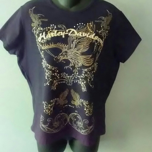 Harley-Davidson Tops - Harley Davidson embellished black T Shirt size lar